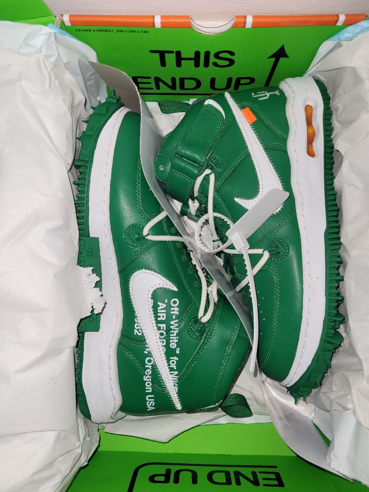OFF WHITE X NIKE NIKE AIRFORCE X BIANCO SPORCO PINO MEDIO VERDE US 9 UK 8 EUR 42 5