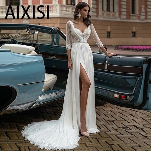 Chiffon Wedding Dresses V Neck High 