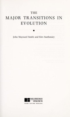 The Major Transitions in Evolution Paperback Eors, Smith, John M.