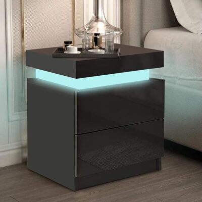 LED RGB Nightstand Bed Side Table Night Stand High Gloss Drawers