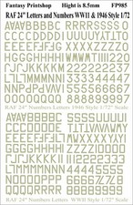 RAF Numbers and Letters 24" transfers decals WWII & 1946- FP985 SKY 1/72 SCALE