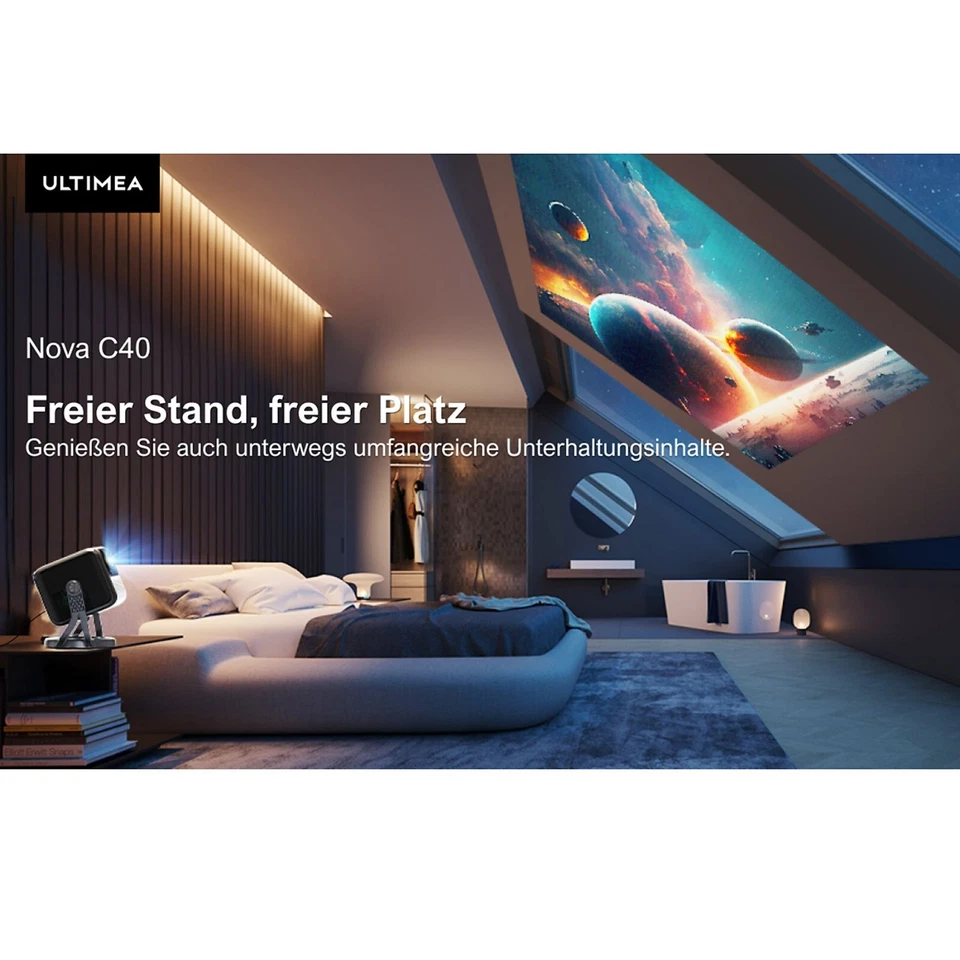 Nova-C40 Projector Android TV 11.0, Portable Projector with 90° Gimbal, 4K Home Theater - Image 3 of 4