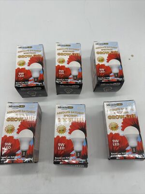 MiracleLED  Full Spectrum Hydroponic LED Light Bulb  9W Light Replace 100W  6 pk