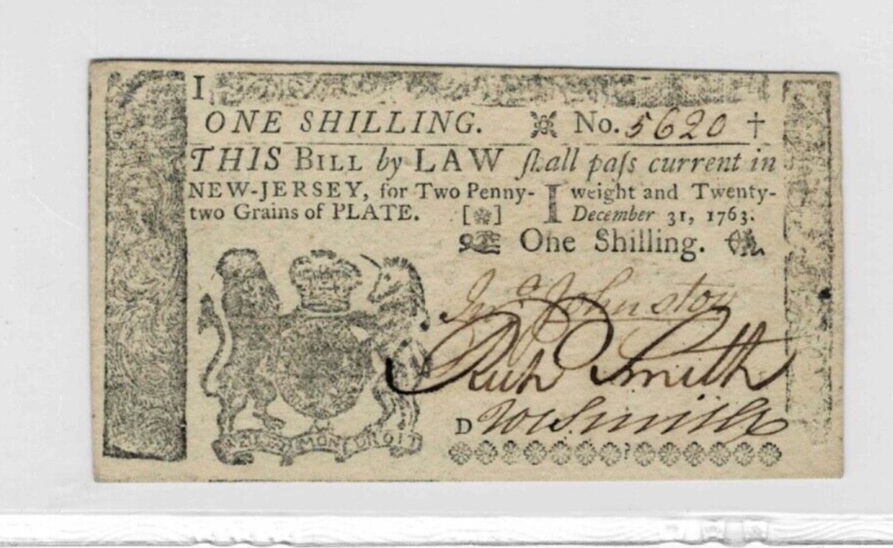 New Jersey Colonial Note-FR#NJ-15-Dec 31st-1773--1 Shilling-S/N 5620 ...