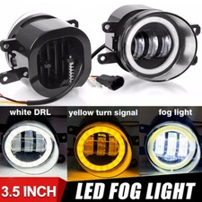 2x Universal 3.5inch Led Fog Lights Projector White Yellow Halo Drl Driving Lamp