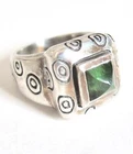 Vintage Sterling Silver Ring Square faceted Green Onyx Stone Sz  US 4.75-5 12 gr
