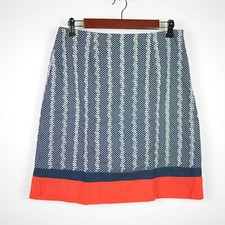 TALBOTS Women's 8p - Navy Blue Red Floral Embroidered Pencil Skirt Knee Length