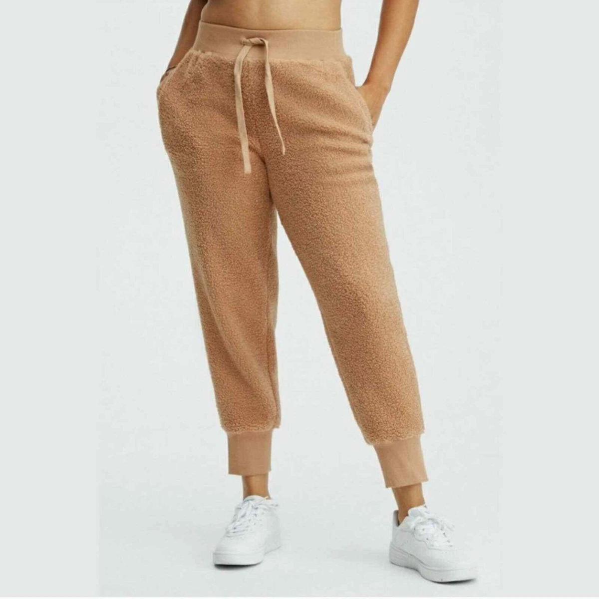 Fabletics Womens Daria Sherpa Teddy Luxe Jogger Sweatpants Tan