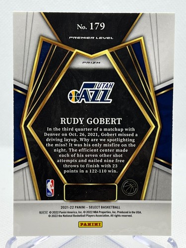 RUDY GOBERT 2021-22 Panini Select #179 Premier Level ORANGE FLASH PRIZM - Afbeelding 2 van 2