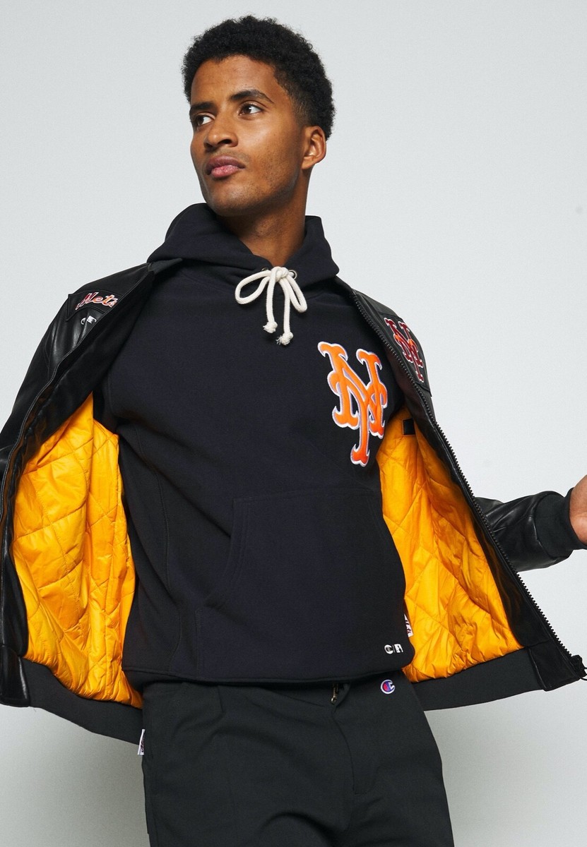 【完売品】ニューヨーク・メッツ ボンバージャケット Champion MLB LEATHER PREMIUM New York METS BLACK ORANGE
