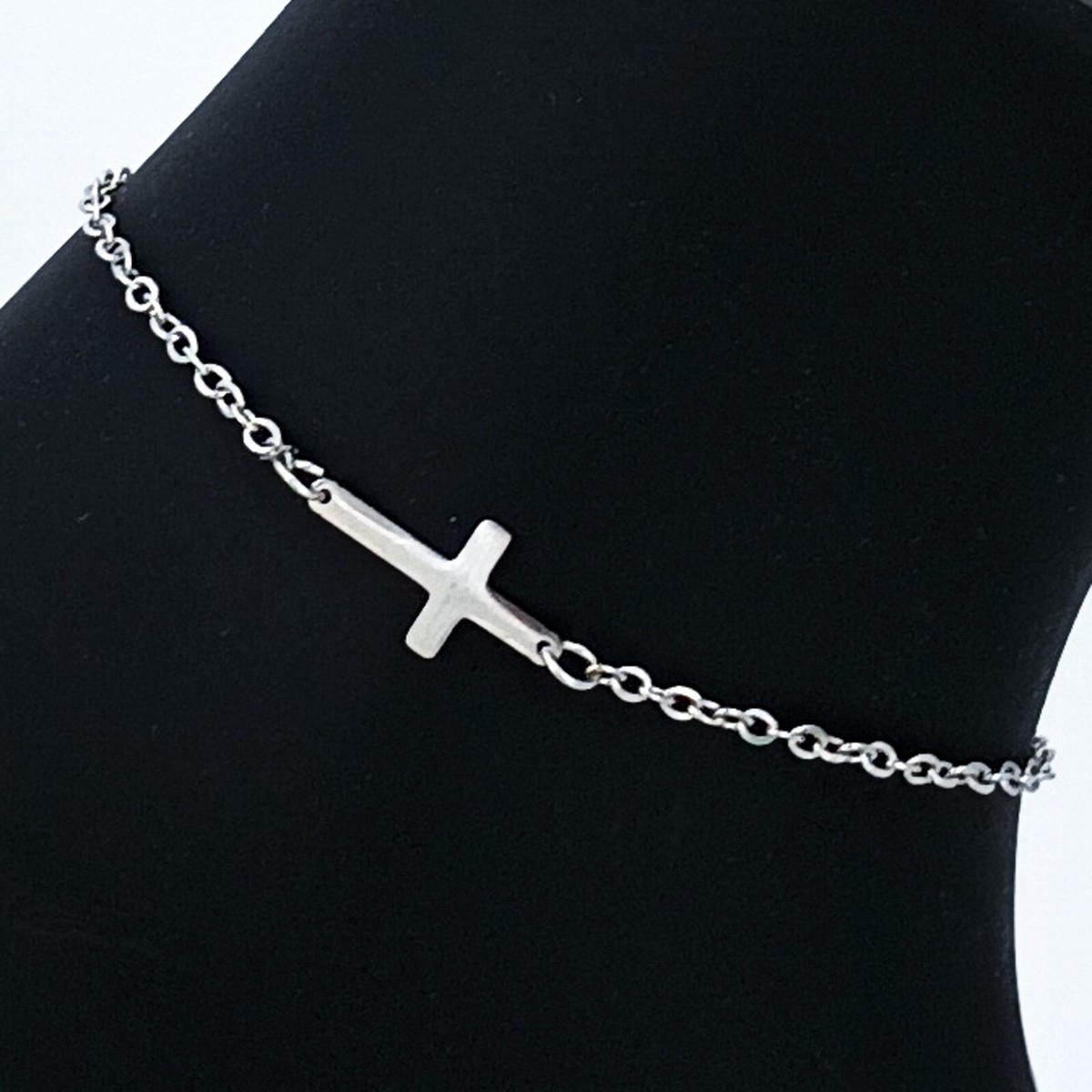 Cross Bracelet Anklet Adjustable Cable Chain Silver