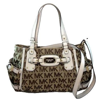  MICHAEL KORS GANSEVOORT LARGE SIGNATURE LOGO BEIGE VANILLA SATCHEL BAG NWT!