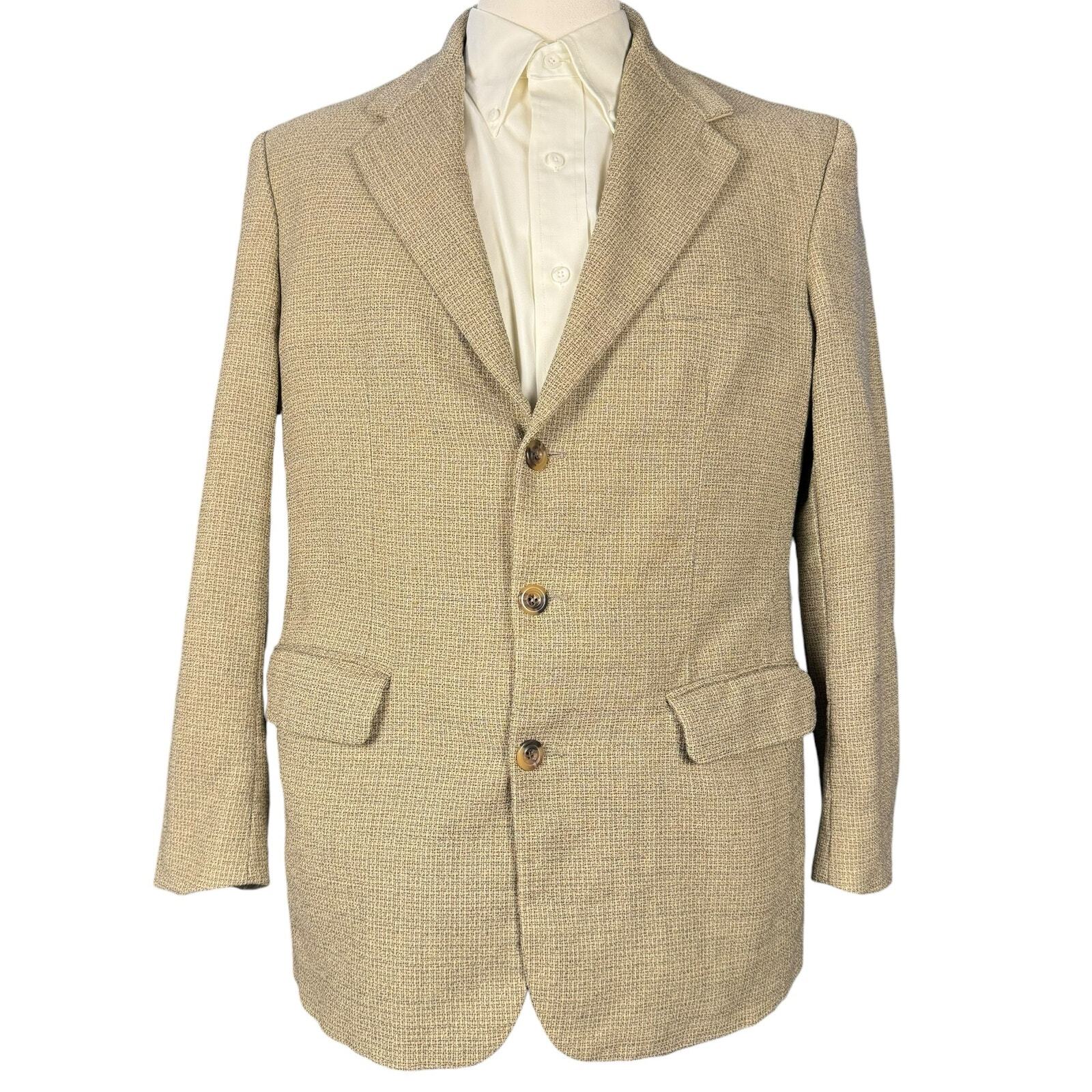Blazer Men's 42R Wool Bill Blass Tweed Vintage Brown/Tan Sport Coat Jacket-image