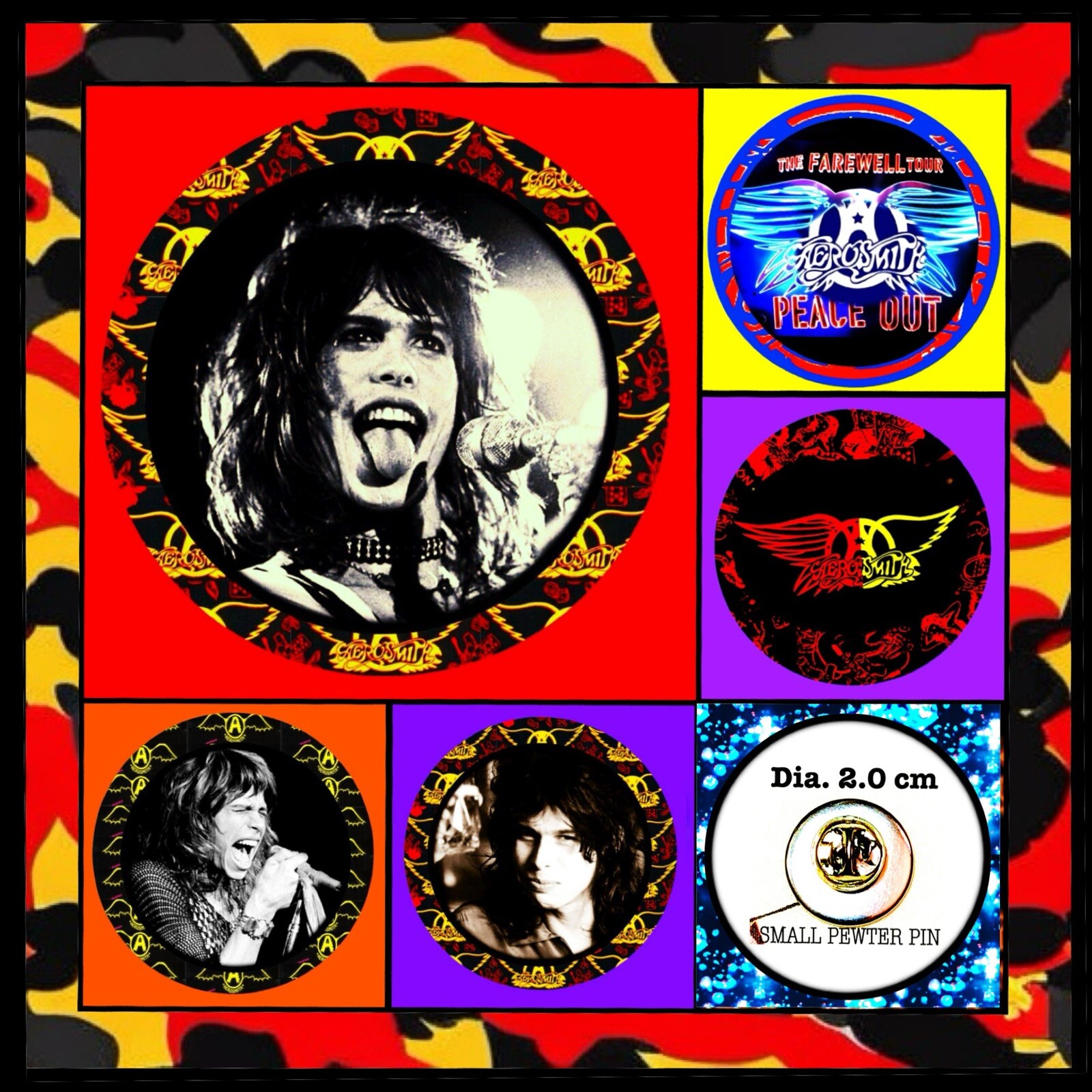 AEROSMITH STEVEN TYLER FIVE SMALL PINS 🇺🇸 CONCERT MERCH & MEMORABILIA