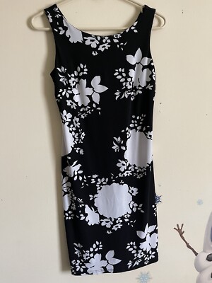 Alyn Paige women dress sleeveless Sz S floral black and white Round Neck V-back | eBay Alyn Paige women dress sleeveless Sz S floral black and white Round Neck V-back | eBay