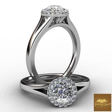 Round Diamond Split Shank French U Pave Halo Engagement Ring GIA F VS2 0.91 Ctw