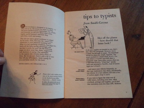 Smith - Corona Typewriter Tips to Typists Booklet Pamphlet Advertising Vintage - Picture 2 of 9