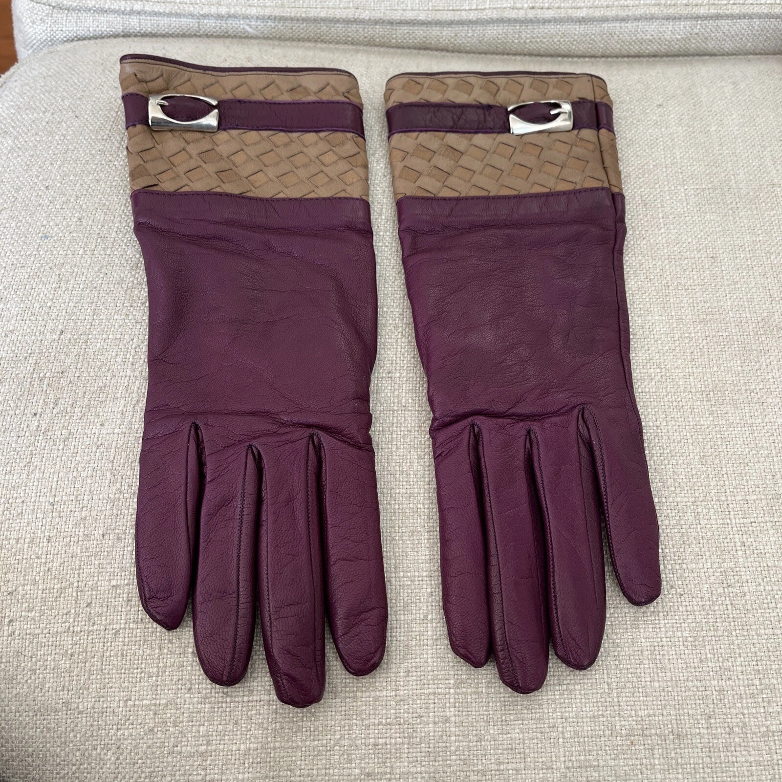 Kid Skin Leather Gloves Made In Italy Size 8 Naples Purple Leather Cashmere