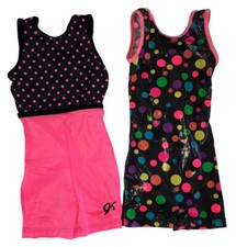 Set of 2 GK Elite Gymnastics Unitard Child Toddler CXS Pink Black Foil Leotard