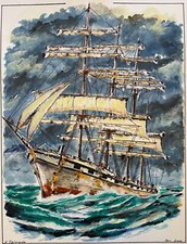 Nave A Vela Quattro Alberi Acquerello Del 2002