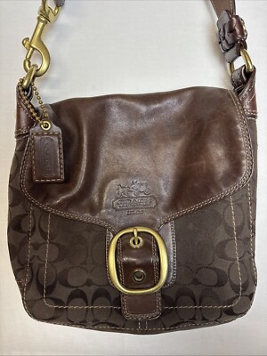 Coach BLEEKER Signature Brown Canvas & Leather Flap Shoulder Bag  