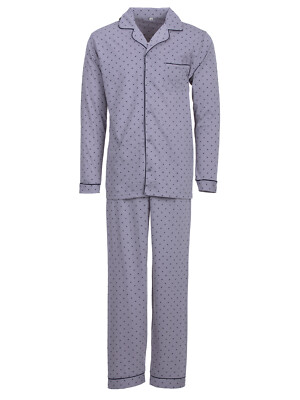 Henry Terre Herren Pyjama Diamant Muster Langarm Schlafanzug Baumwolle durchgekn
