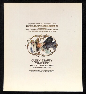 Queen Beauty Toilet Bar Soap Label J.B. Lynas & Son Logansport, IN Gilt Emb (#2)