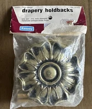 2 Curtain Tie Backs Drapery Holdbacks Gold Color Flower 4.5" NEW NOS