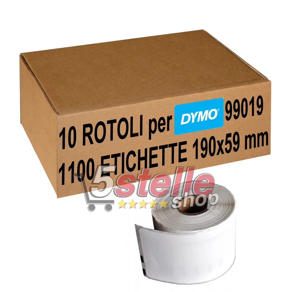 10 x ROTOLI ETICHETTE ADESIVE DYMO 99019 190X59 mm STAMPANTE LABELWRITER 400 450