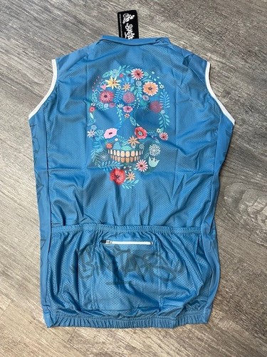 Biketags Damen Radtrikot ohne Arm, Flower Skull aqua, Gr. 42, neu - Bild 2 von 2