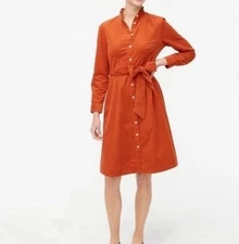 New J. Crew Factory Corduroy Button Front Shirt Dress Womens 4 Rust Orange