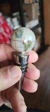 Kalifano Inlaid Semiprecious Gemstone Globe Wine Bottle Stopper Silver Tone
