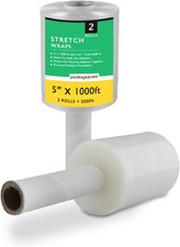 2 Pack Mini Hand Stretch Wrap 5" 1000 Ft Rolls Industrial Strength Clear Plasti