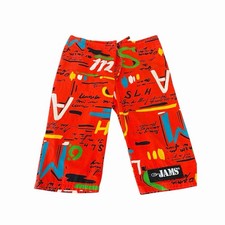 Vintage JAMS Surf Line Board Shorts Red Abstract 80s Hawaii Sz MED 17" Inseam