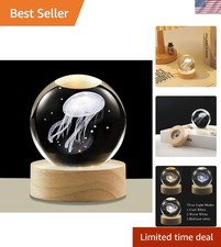Beautiful 3D Jellyfish Lamp with Wood Base - Perfect for Home Office Ambiance