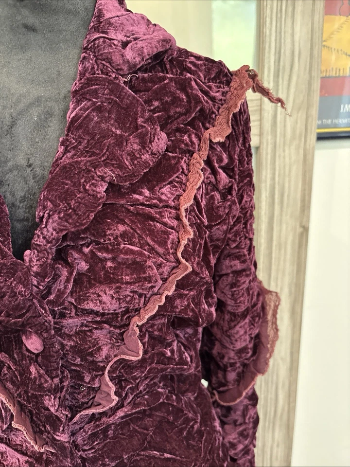 Rare VTG 90s Yoshiki Hishinuma Burgundy Velvet Japanese Steampunk Goth Jacket - Image 3 of 4