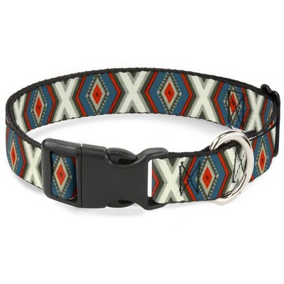 Plastic Clip Collar Geometric Diamonds Grays/Red/Turquoise Small 9.5-13''