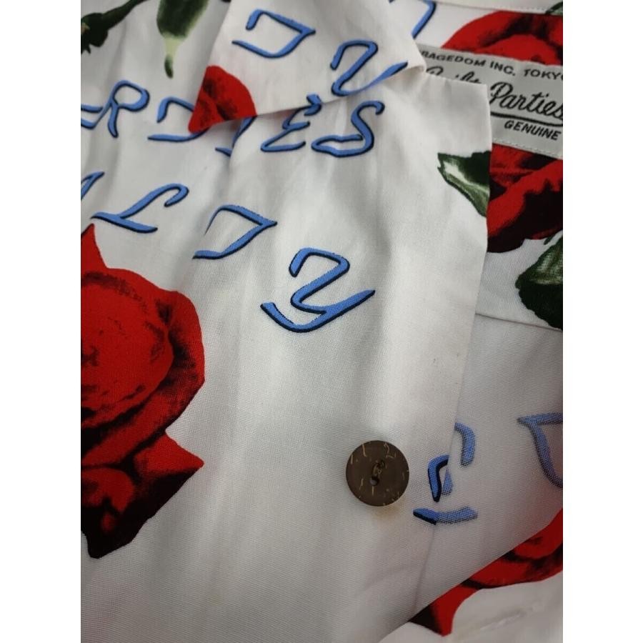 WACKO MARIA Hawaiian Shirt Rose Floral Rayon M White Aloha Festival