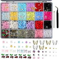 3200PCS 3D Nail Charms Set   Bulk Bow Nail  Flower Nail Charm, Flatback Pearls,