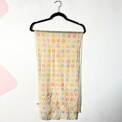 Echo 100% Silk Scarf Cream Pastel Retro Geometric Square Vintage