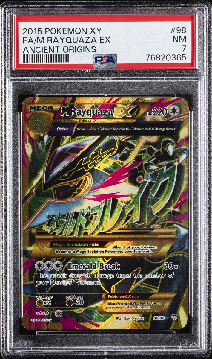 2015 POKEMON XY ANCIENT ORIGINS #98 FULL ART/M RAYQUAZA EX PSA 7