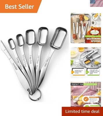 Stainless Steel Measuring Spoons Set of 6 with Leveler, Rectangular Metal Tea...