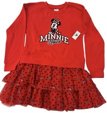 NEW Disney Minnie Mouse Girl's Red Sweatshirt Tutu Skirt- Size 7/8