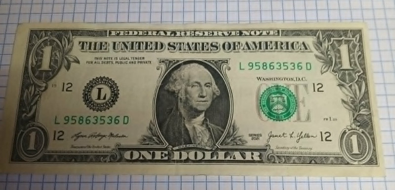 2021 $1 Federal Reserve Note Off-Center/Misaligned Margins L95863536D