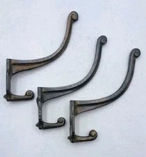Antique Hooks Victorian Cast Iron Vintage Farm House Hook Hardware Lot of 3