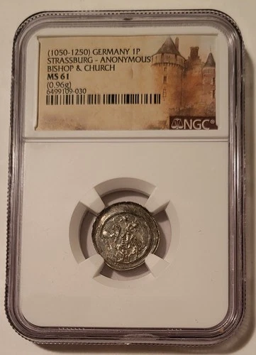 Germany Strassburg Anonymous (1050-1250) Silver Pfennig Bishop & Church MS61 NGC