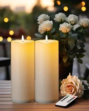 4"x10" Waterproof Flameless Battery Operated Candles w/Remote & Timer, Set of 2