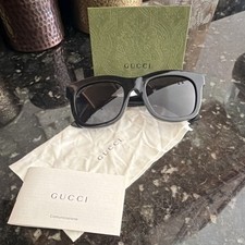 Gucci Women's Oversized Square Sunglasses Black Plastic Frame Gray Tinted Lens