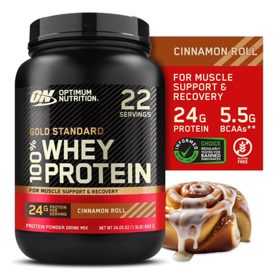 Gold Standard 100% Whey Protein Powder, Cinnamon Roll, 1.5 Lb Tub, 22 Servings