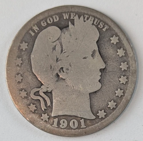 1901 Barber Silver Quarter 25c About Good AG BSQ8